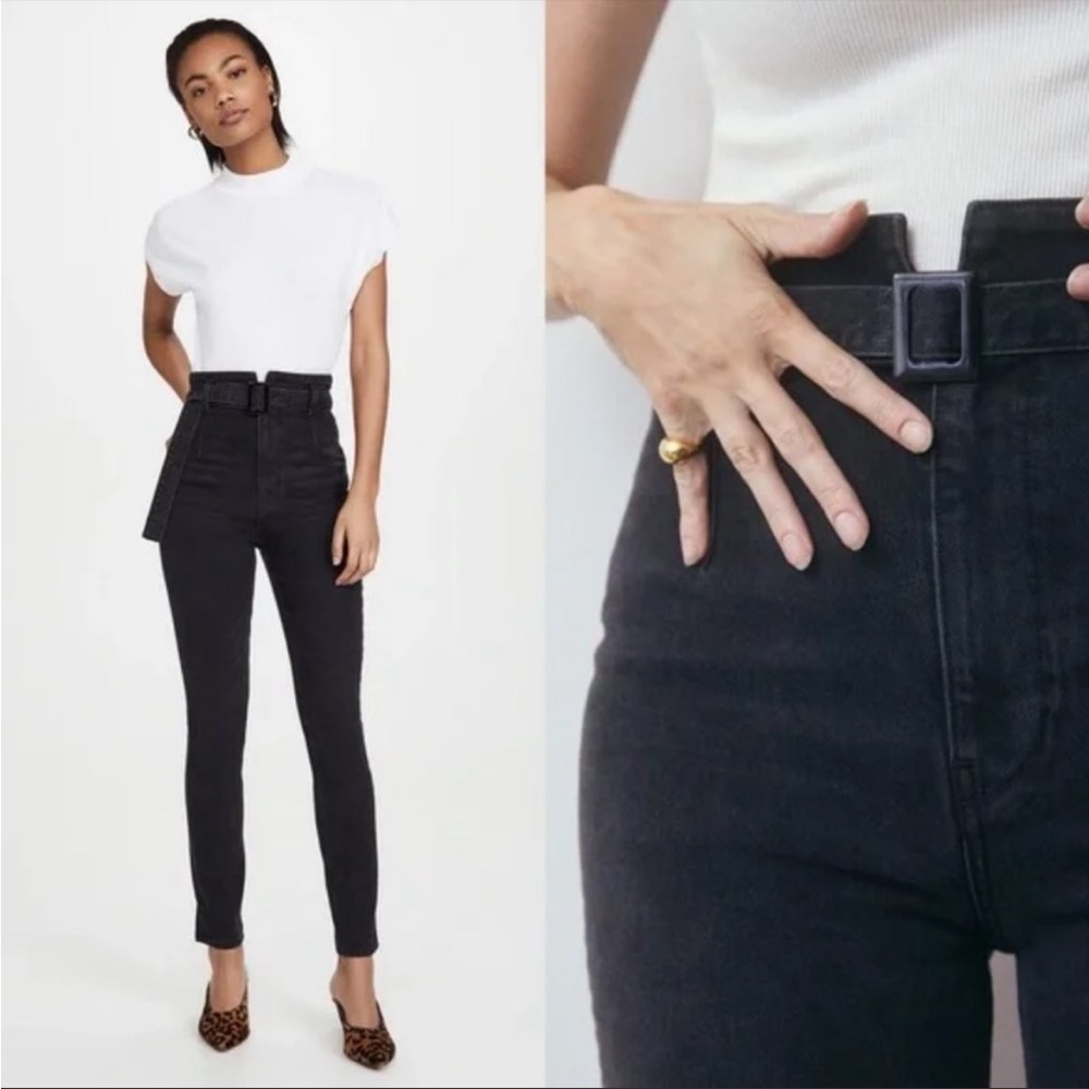 Reformation Jeans 29 Black Kayo High & Skinny Belted Jeans New with Tags